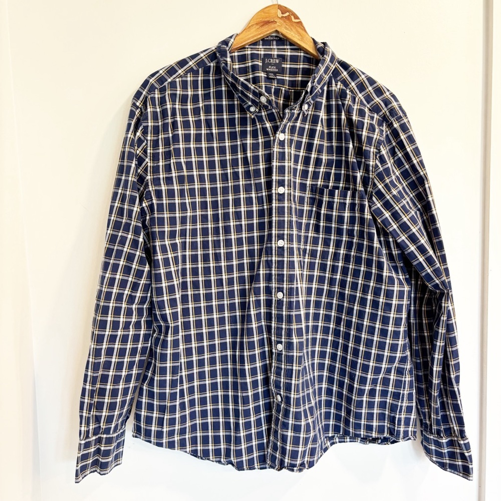 J. Crew Cotton Flex Washed Slim Fit Untucked Oxford Plaid Button Down XXL